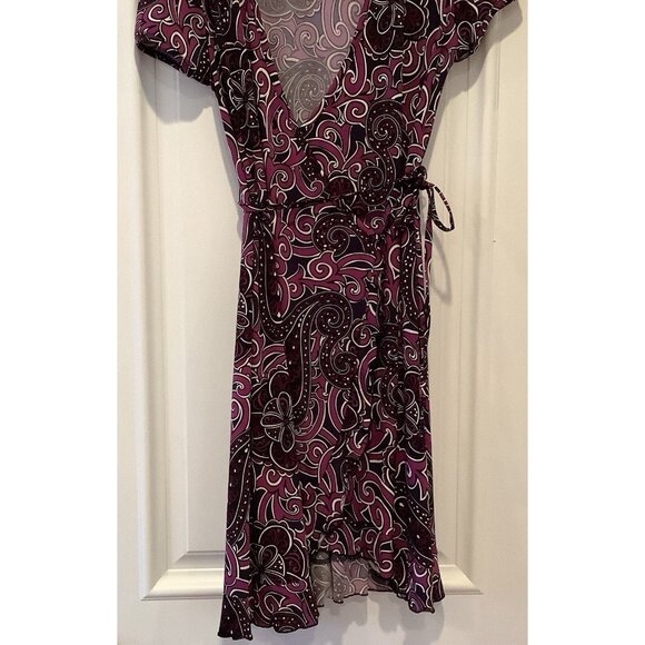 Apt 9 Dress Size Small Purple Black Paisley Print Faux Wrap - Picture 3 of 6